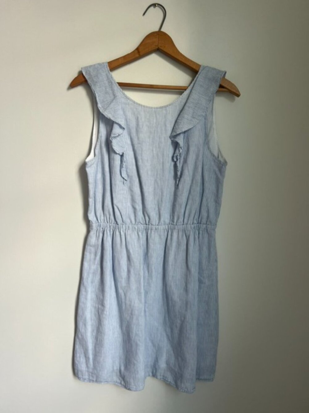 JCREW | Light Blue & White Striped Cotton Linen Sleeveless Mini Dress Size 8 - Picture 1 of 16
